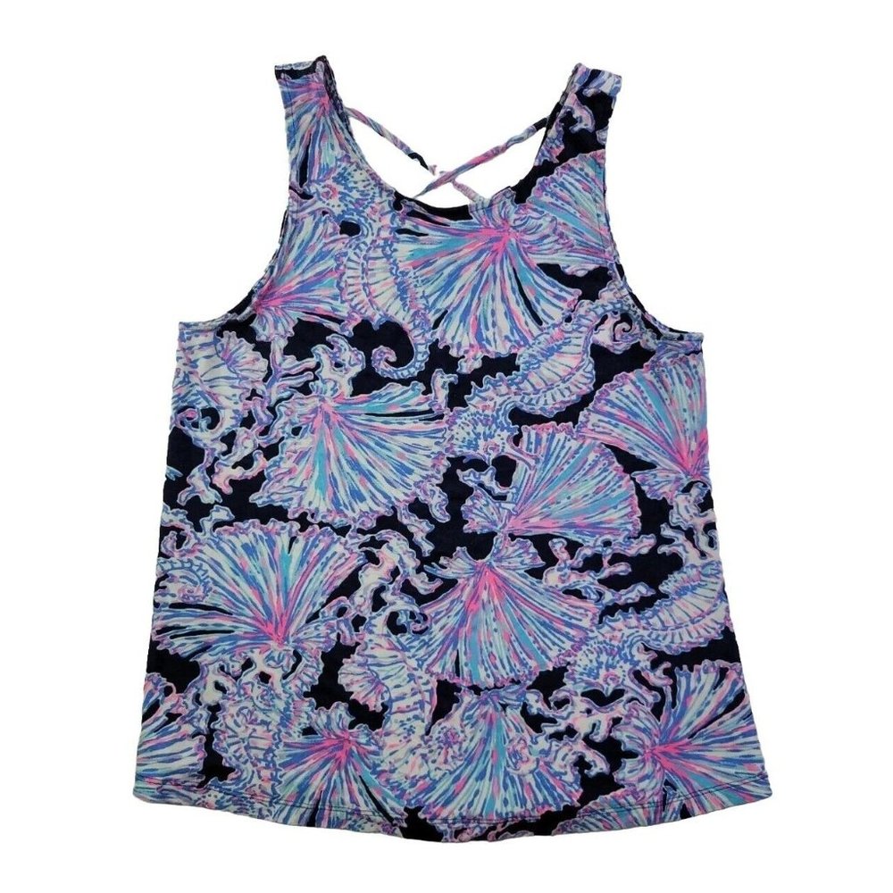 Lilly Pulitzer Kristen Tank Deep Sea Navy Shells Bells Women's S Top Crossback